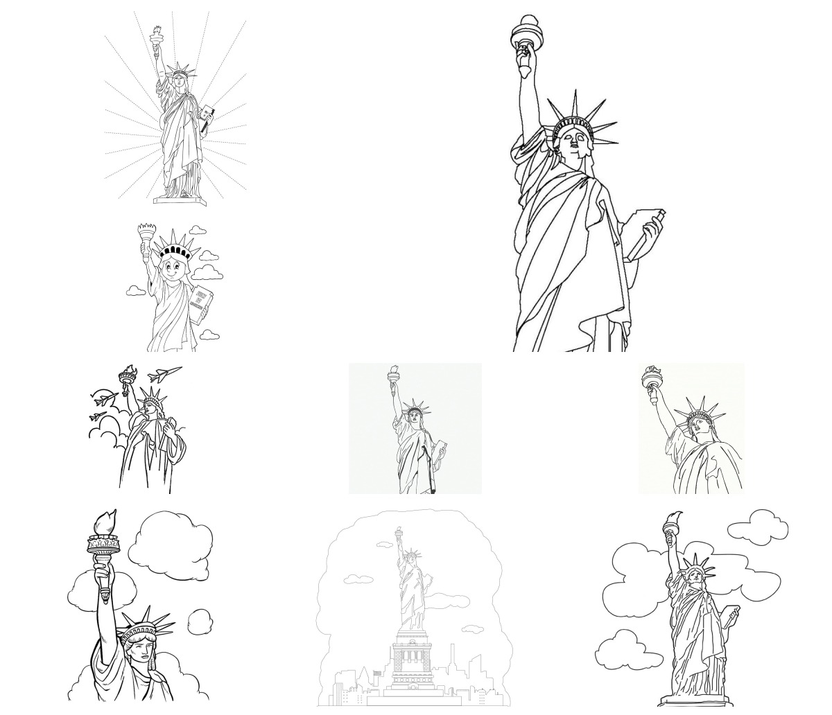 15 desenhos de Estátua da Liberdade — Para colorir e imprimir 15 desenhos de Estátua da Liberdade — Para colorir e imprimir
