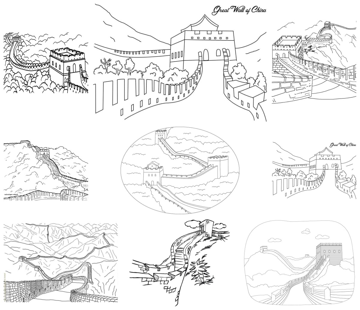 15 desenhos de Grande Muralha da China — Para colorir e imprimir
