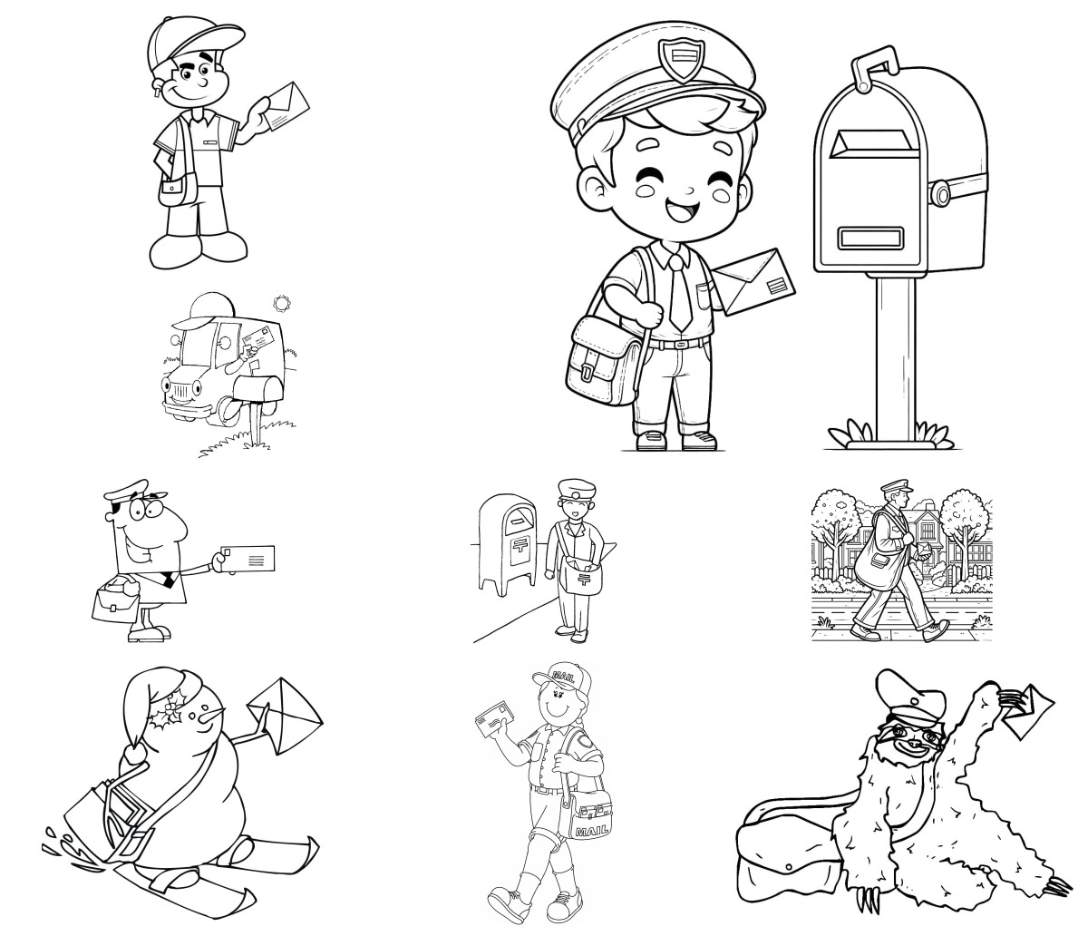30 desenhos de Carteiro — Para colorir e imprimir