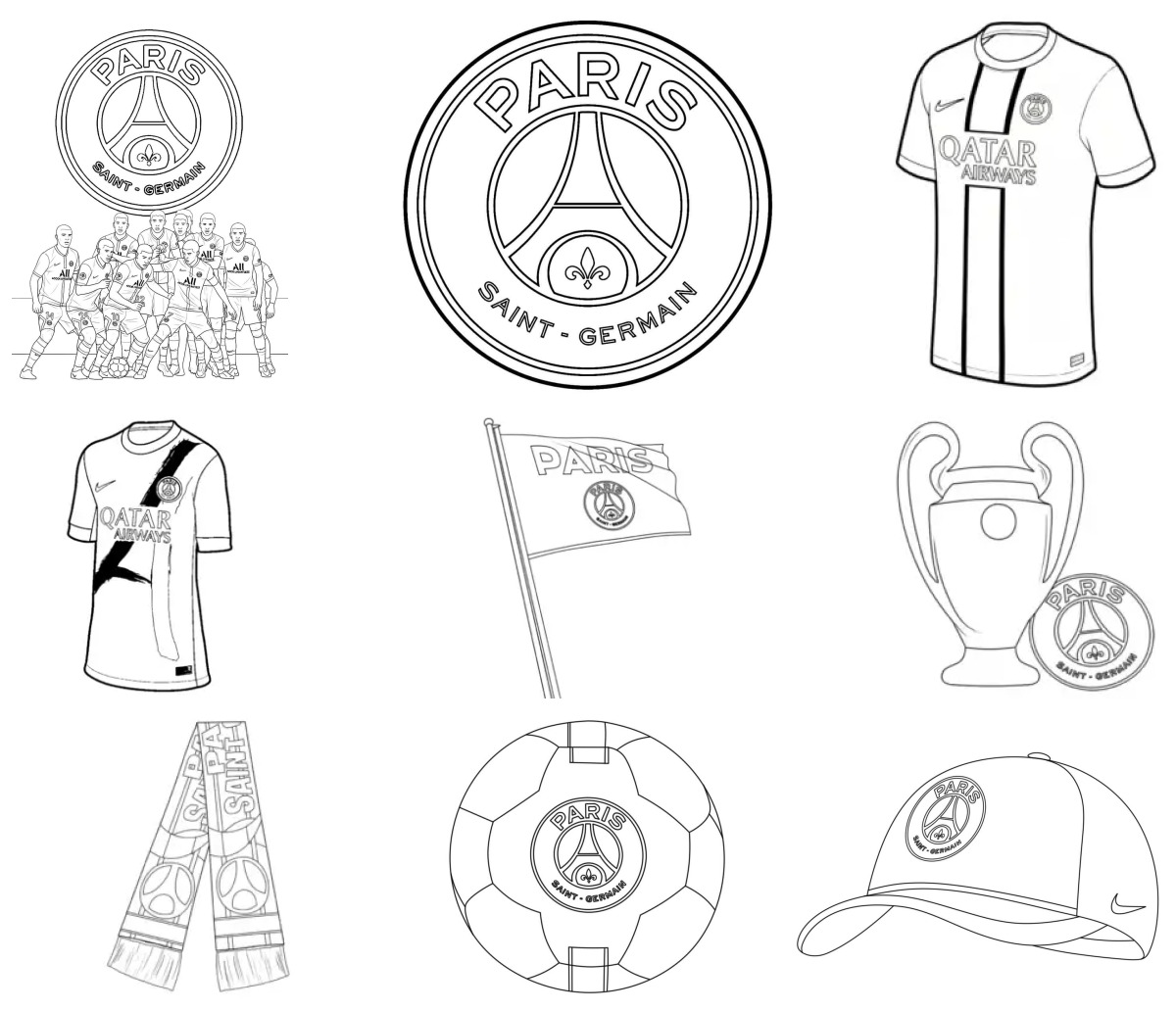 34 desenhos de Paris Saint-Germain (PSG) — Para colorir e imprimir