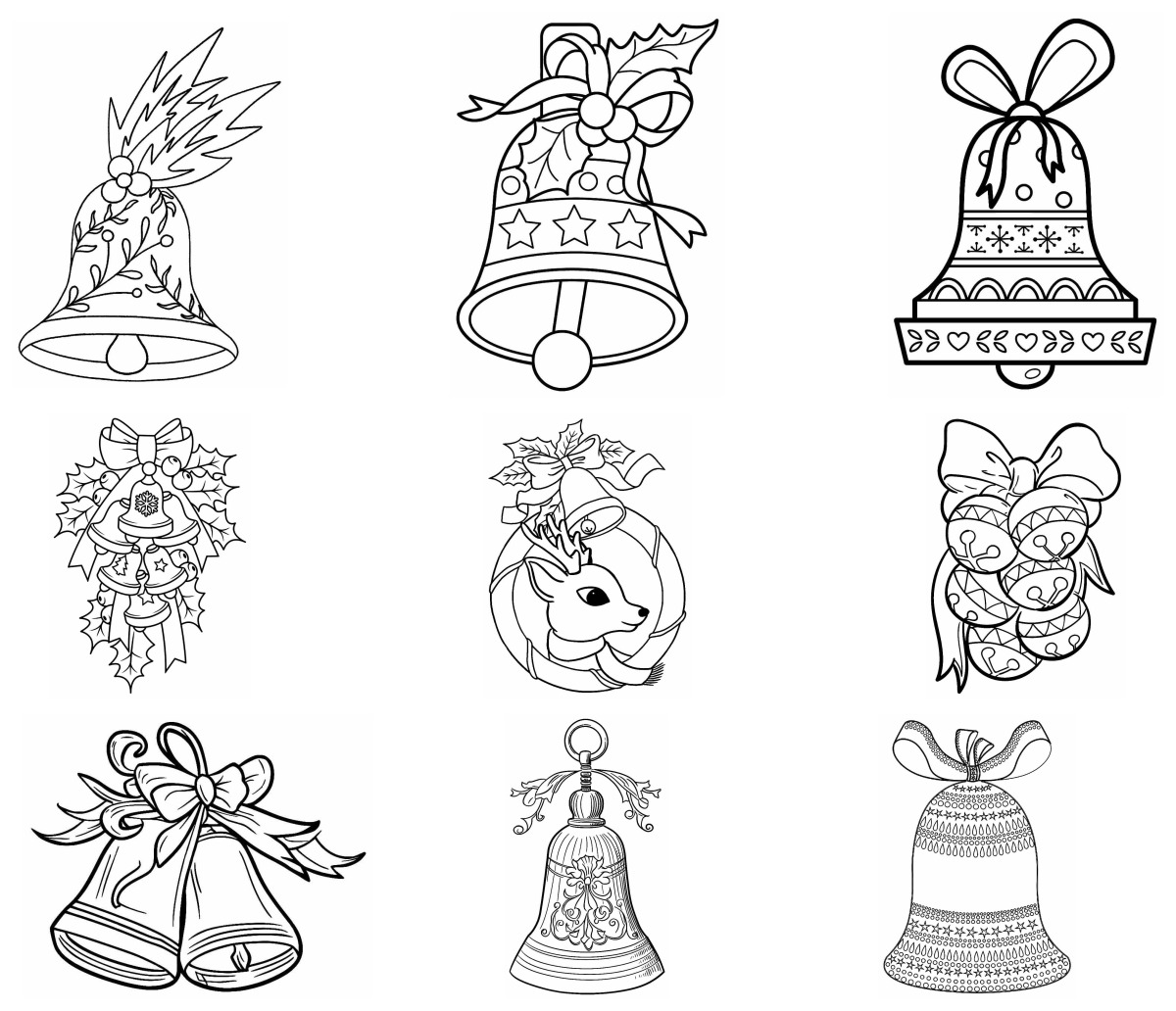 10 desenhos de Sino de Natal — Para colorir e imprimir