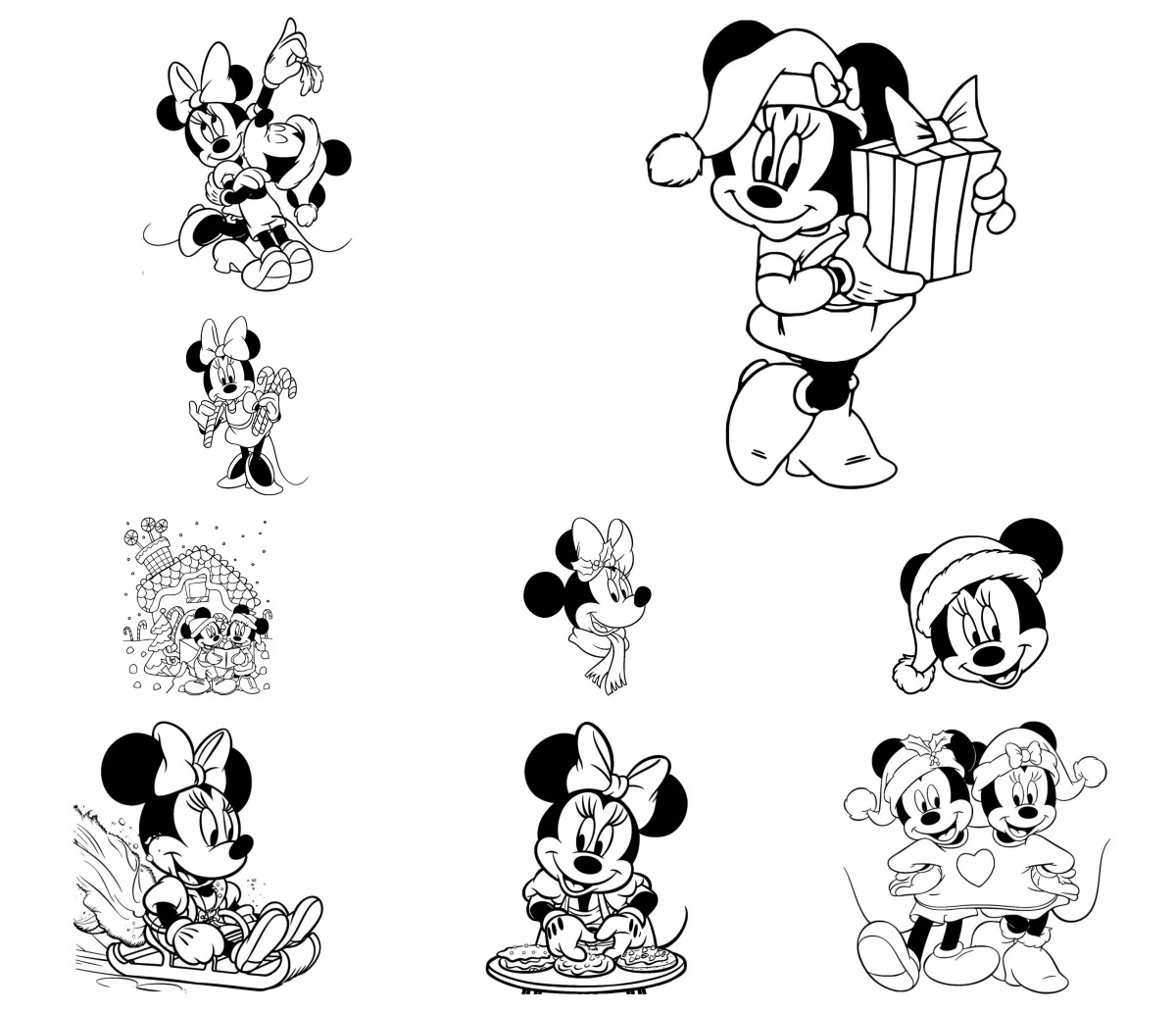 10 desenhos de Minnie (Natal) — Para colorir e imprimir