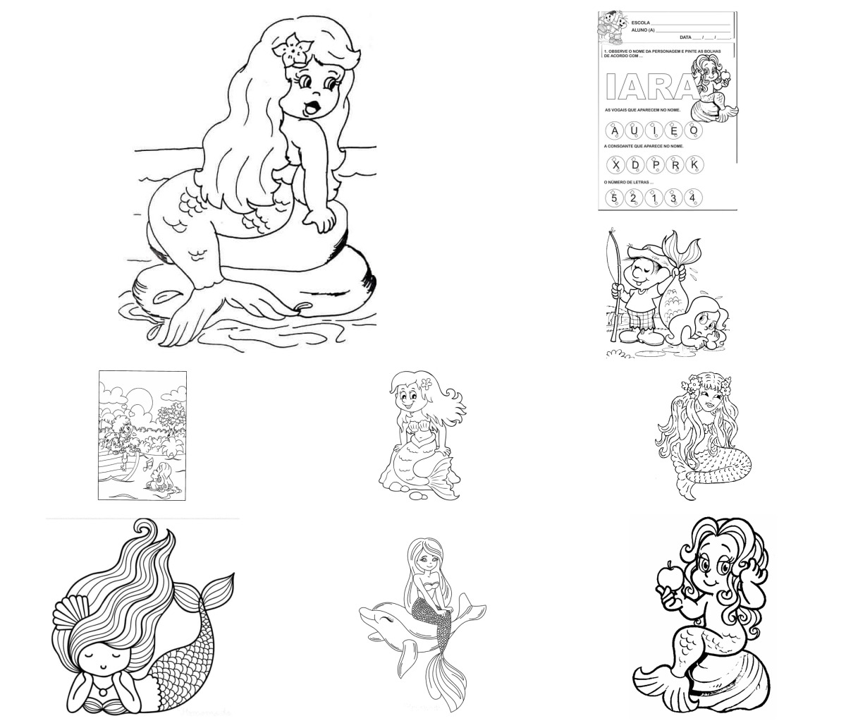 40 desenhos de Iara (Mãe d'água) — Para colorir e imprimir
