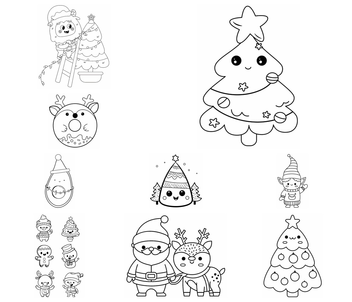 10 desenhos de Kawaii (Natal) — Para colorir e imprimir