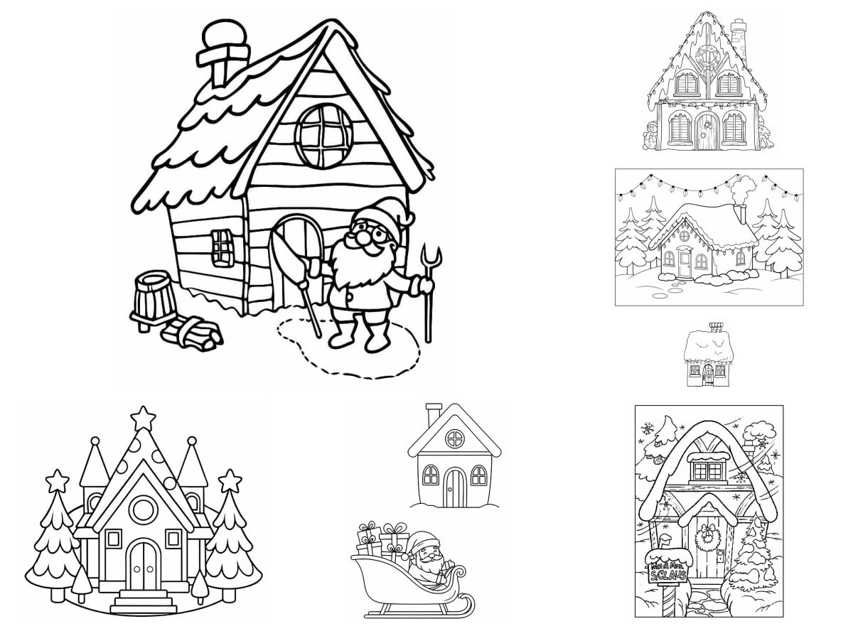 7 desenhos de Casa do Papai Noel — Para colorir e imprimir 7 desenhos de Casa do Papai Noel — Para colorir e imprimir
