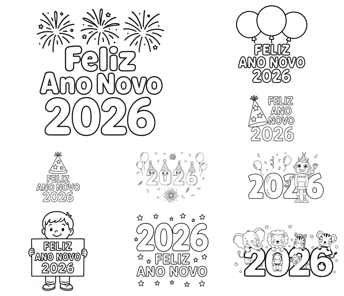 40 desenhos de Feliz Ano Novo — Para colorir e imprimir 40 desenhos de Feliz Ano Novo — Para colorir e imprimir