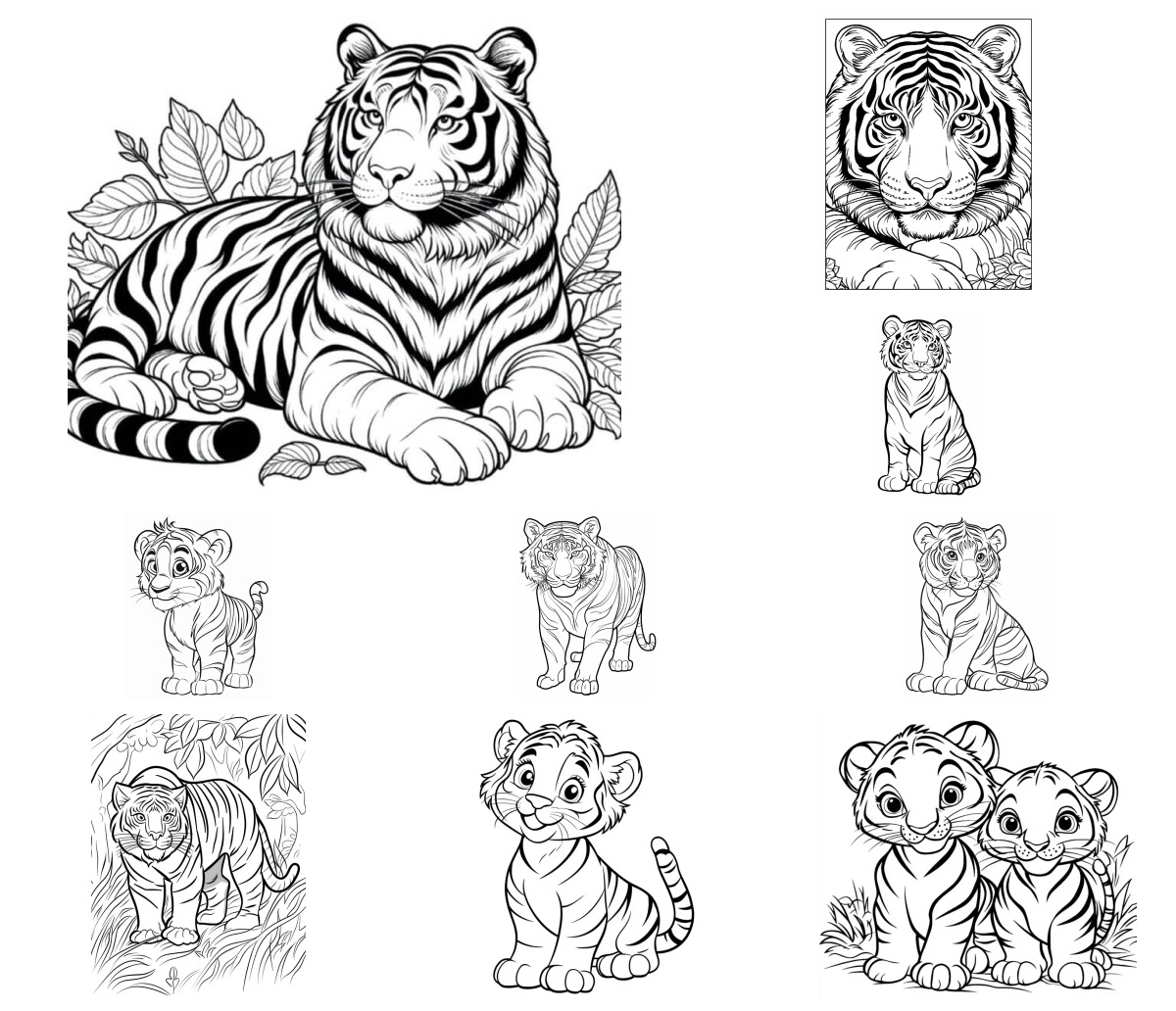 20 desenhos de Tigre — Para colorir e imprimir