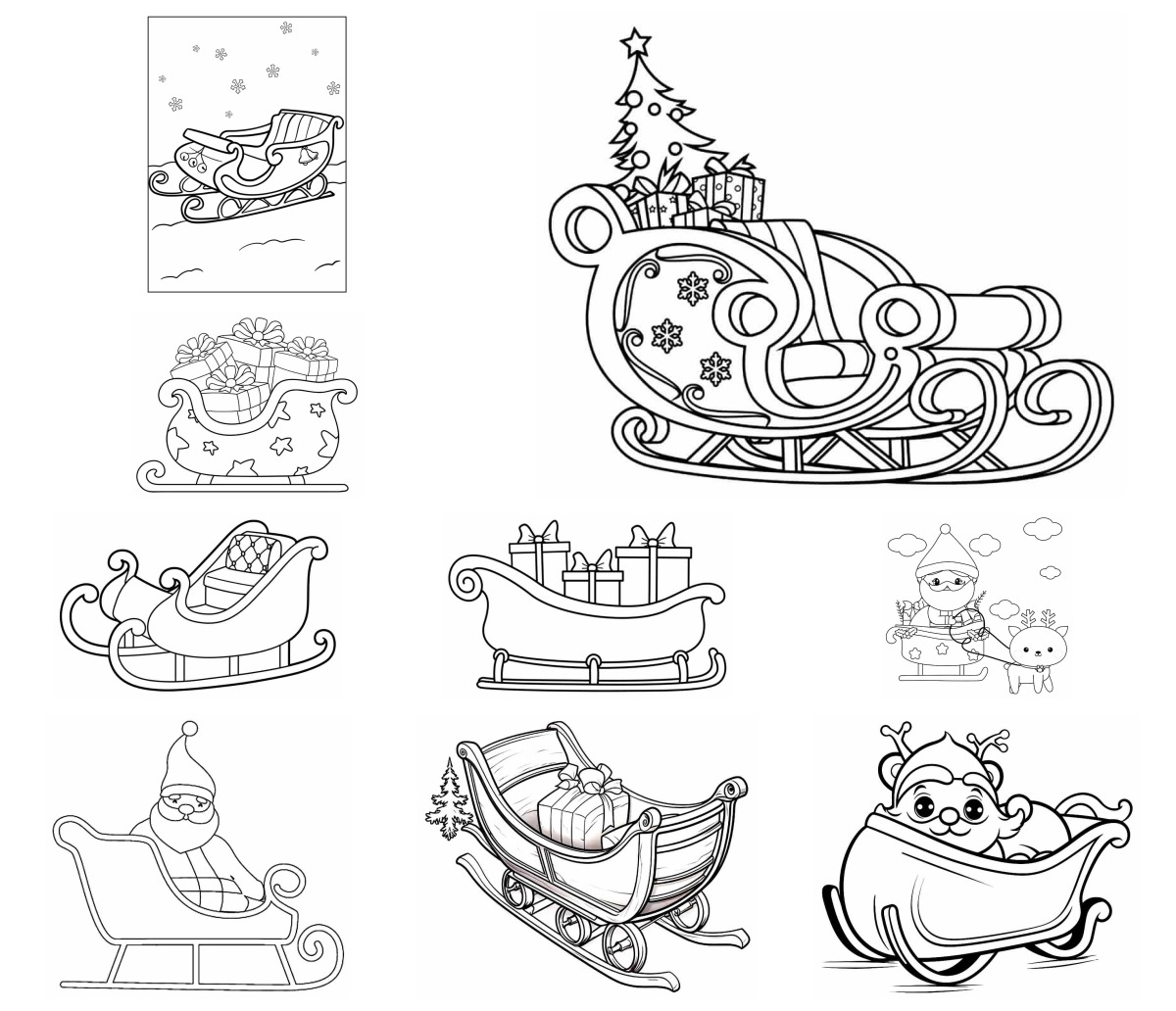 10 desenhos de Trenó do Papai Noel — Para colorir e imprimir