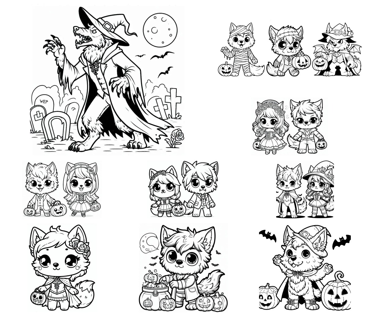 40 desenhos de Lobisomem — Para colorir e imprimir