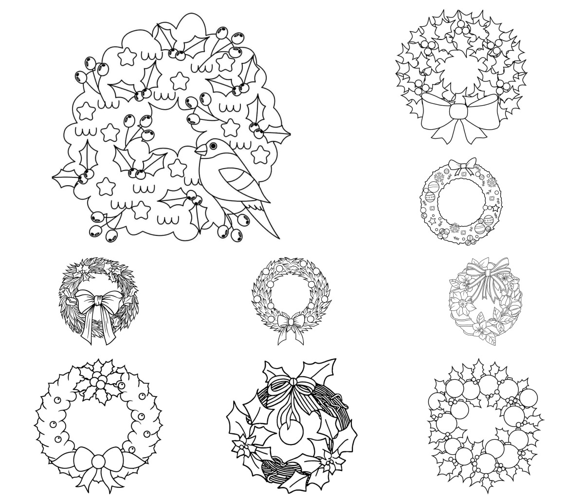 10 desenhos de Guirlanda de Natal — Para colorir e imprimir