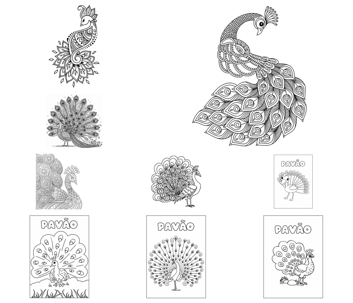 40 desenhos de Pavão — Para colorir e imprimir 40 desenhos de Pavão — Para colorir e imprimir