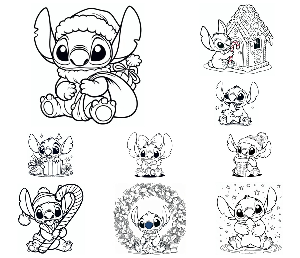 40 desenhos de Stitch (Natal) — Para colorir e imprimir