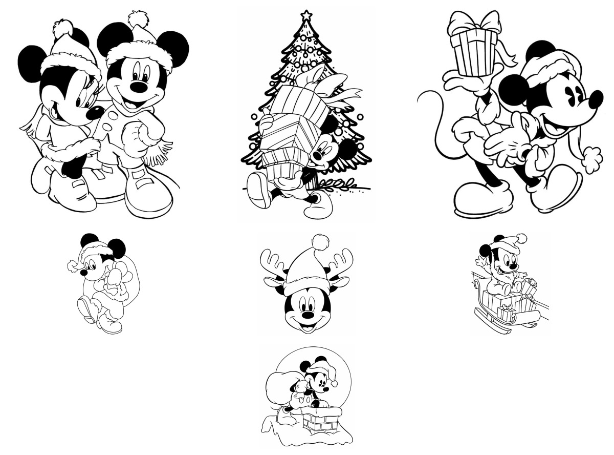 7 desenhos de Mickey (Natal) — Para colorir e imprimir