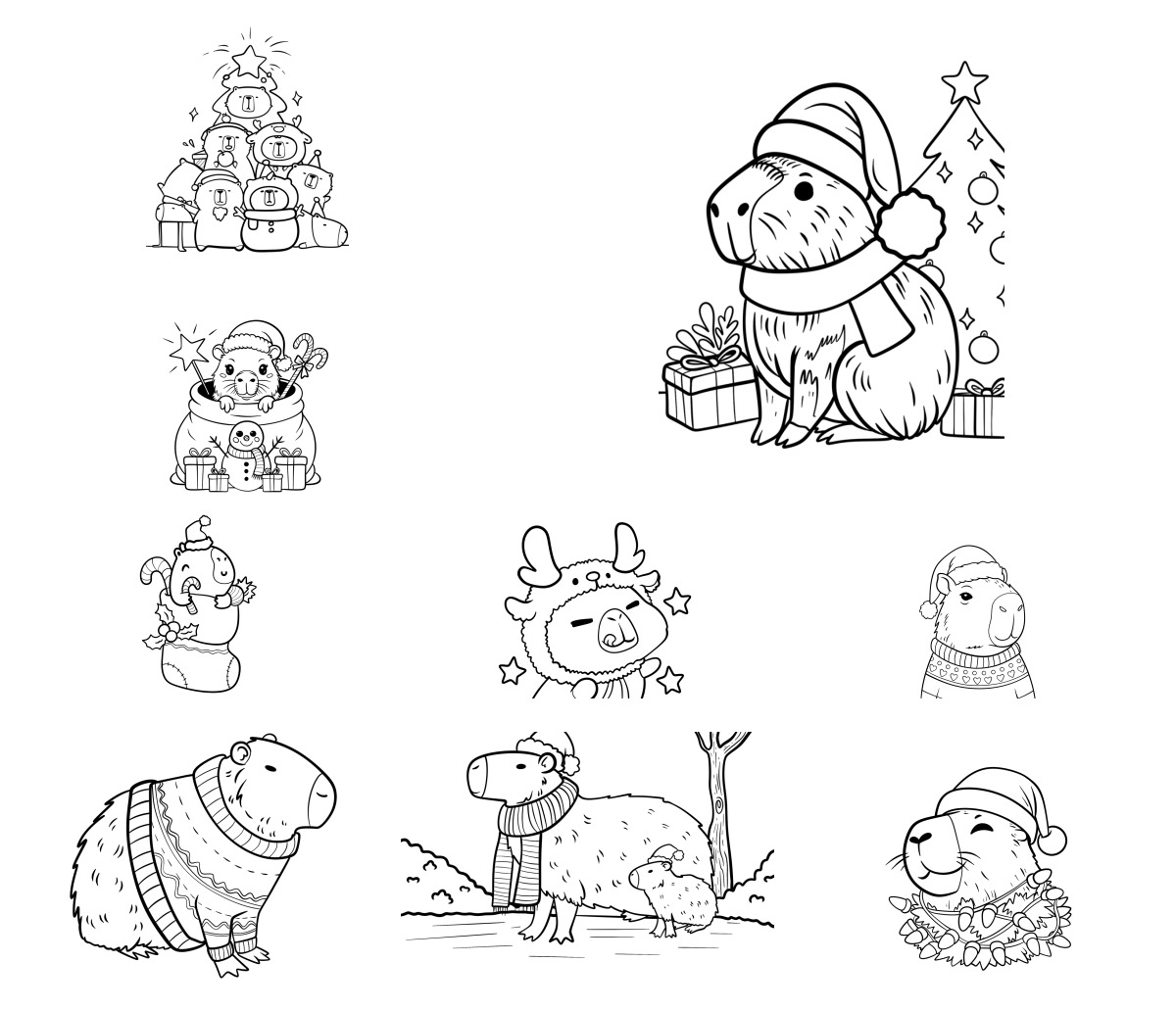 40 desenhos de Capivara de Natal — Para colorir e imprimir 40 desenhos de Capivara de Natal — Para colorir e imprimir