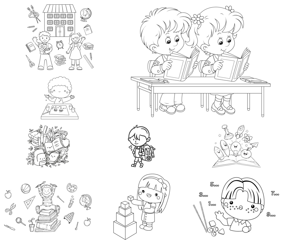 9 desenhos de Escola — Para colorir e imprimir