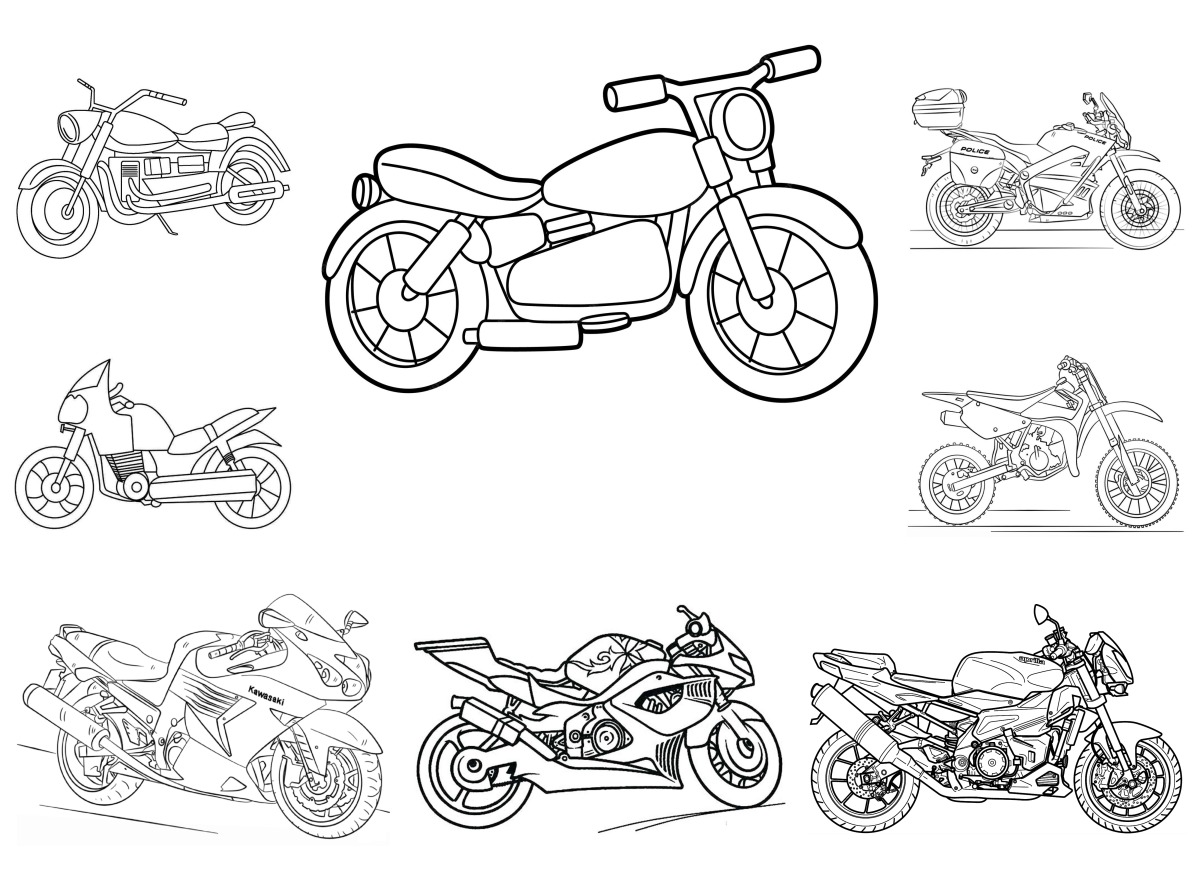 10 desenhos de Motos — Para colorir e imprimir
