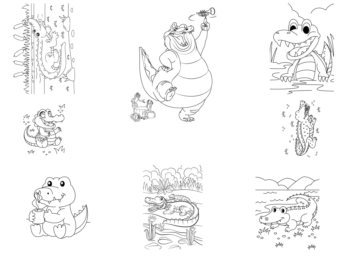 8 desenhos de Jacaré — Para colorir e imprimir