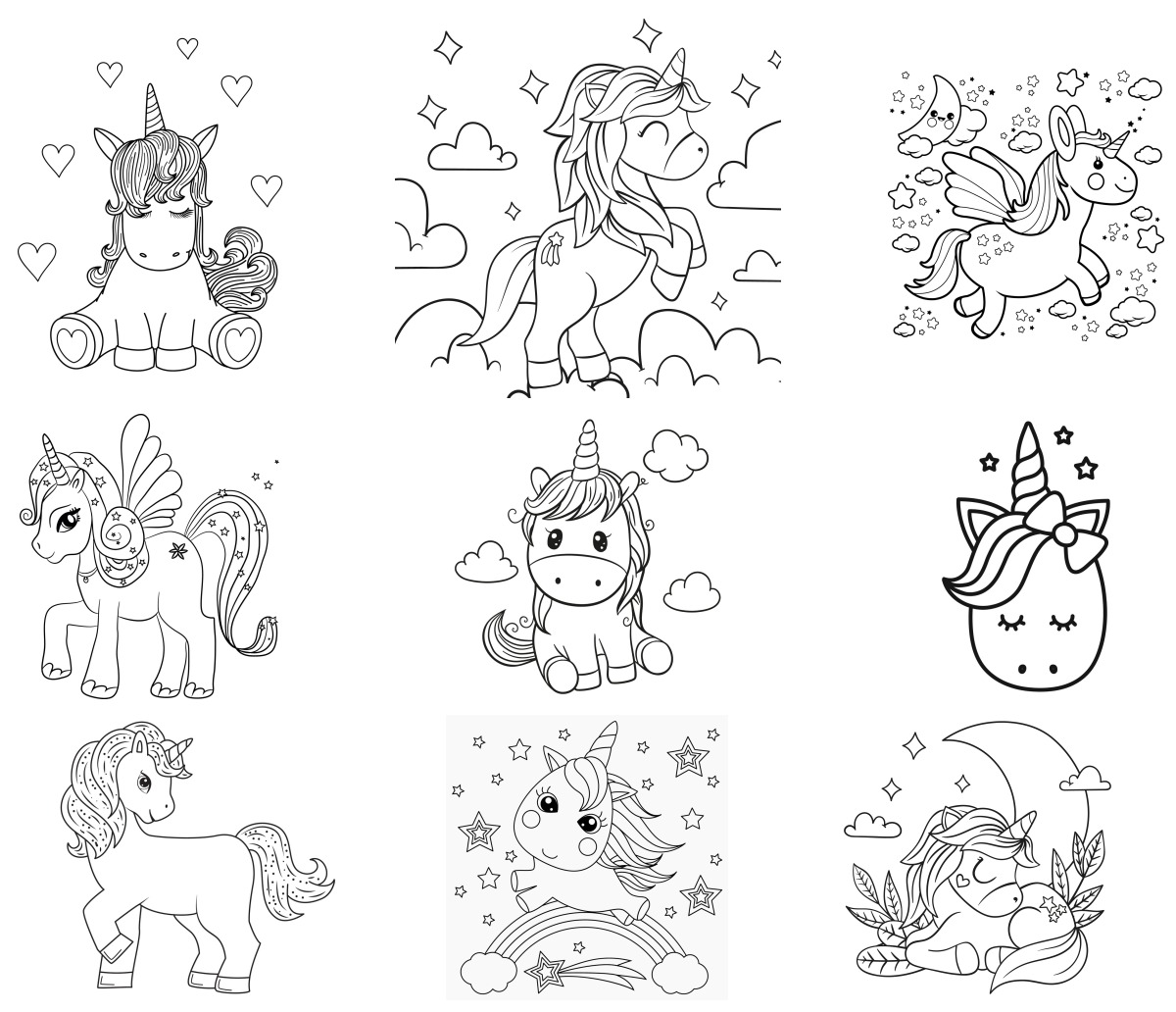 16 desenhos de Unicórnio — Para colorir e imprimir 16 desenhos de Unicórnio — Para colorir e imprimir