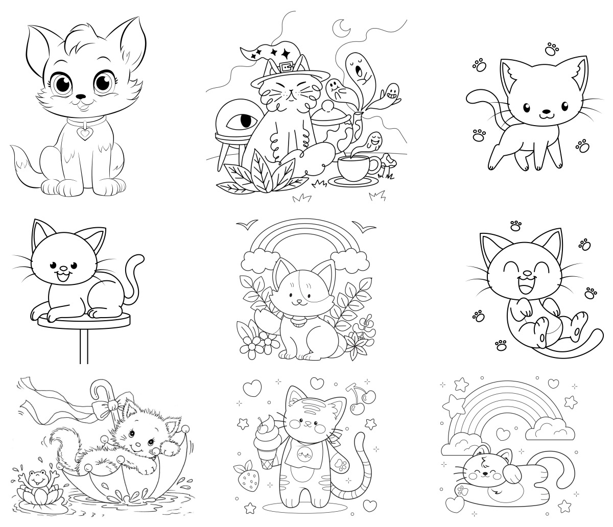 15 desenhos de Gatos — Para colorir e imprimir