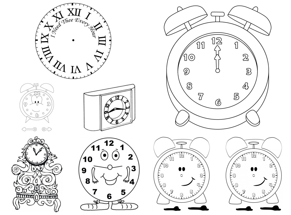 15 desenhos de Relógios — Para colorir e imprimir