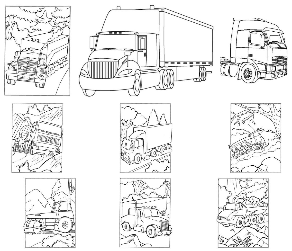 11 desenhos de Caminhões — Para colorir e imprimir