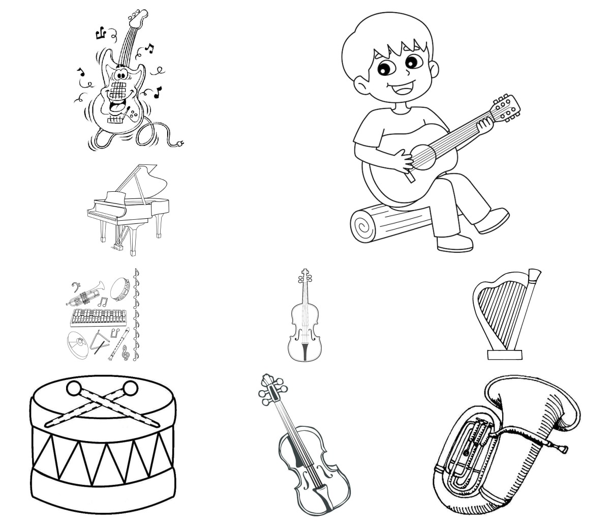 36 desenhos de Musica — Para colorir e imprimir
