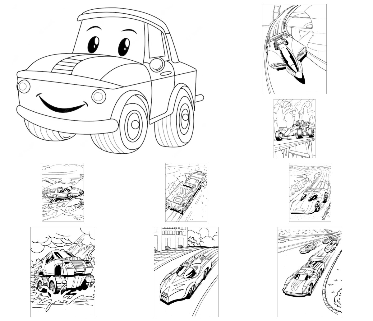 52 desenhos de Carros — Para colorir e imprimir