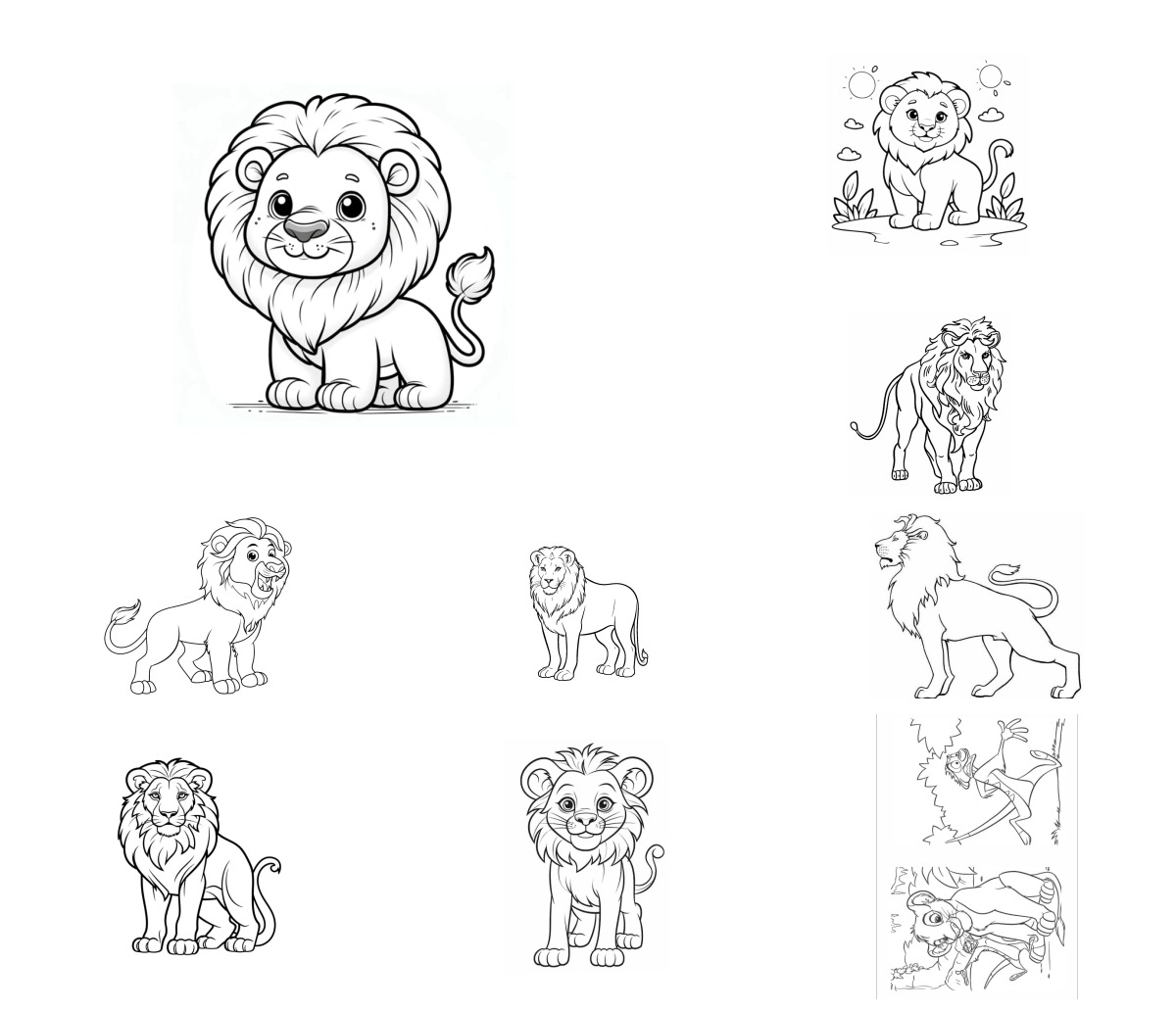 12 desenhos de Leão — Para colorir e imprimir