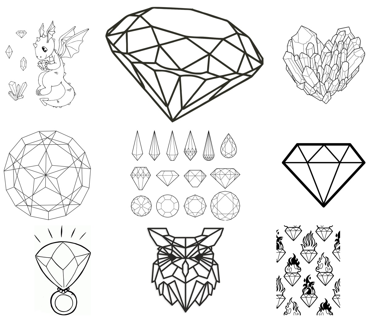 40 desenhos de Cristais — Para colorir e imprimir 40 desenhos de Cristais — Para colorir e imprimir