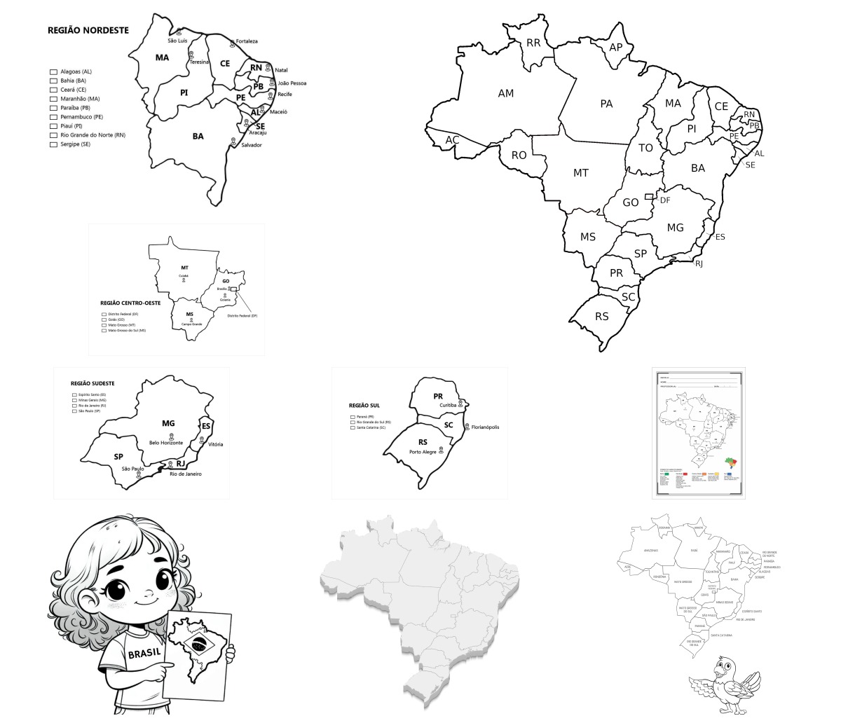 32 desenhos de Mapa do Brasil — Para colorir e imprimir