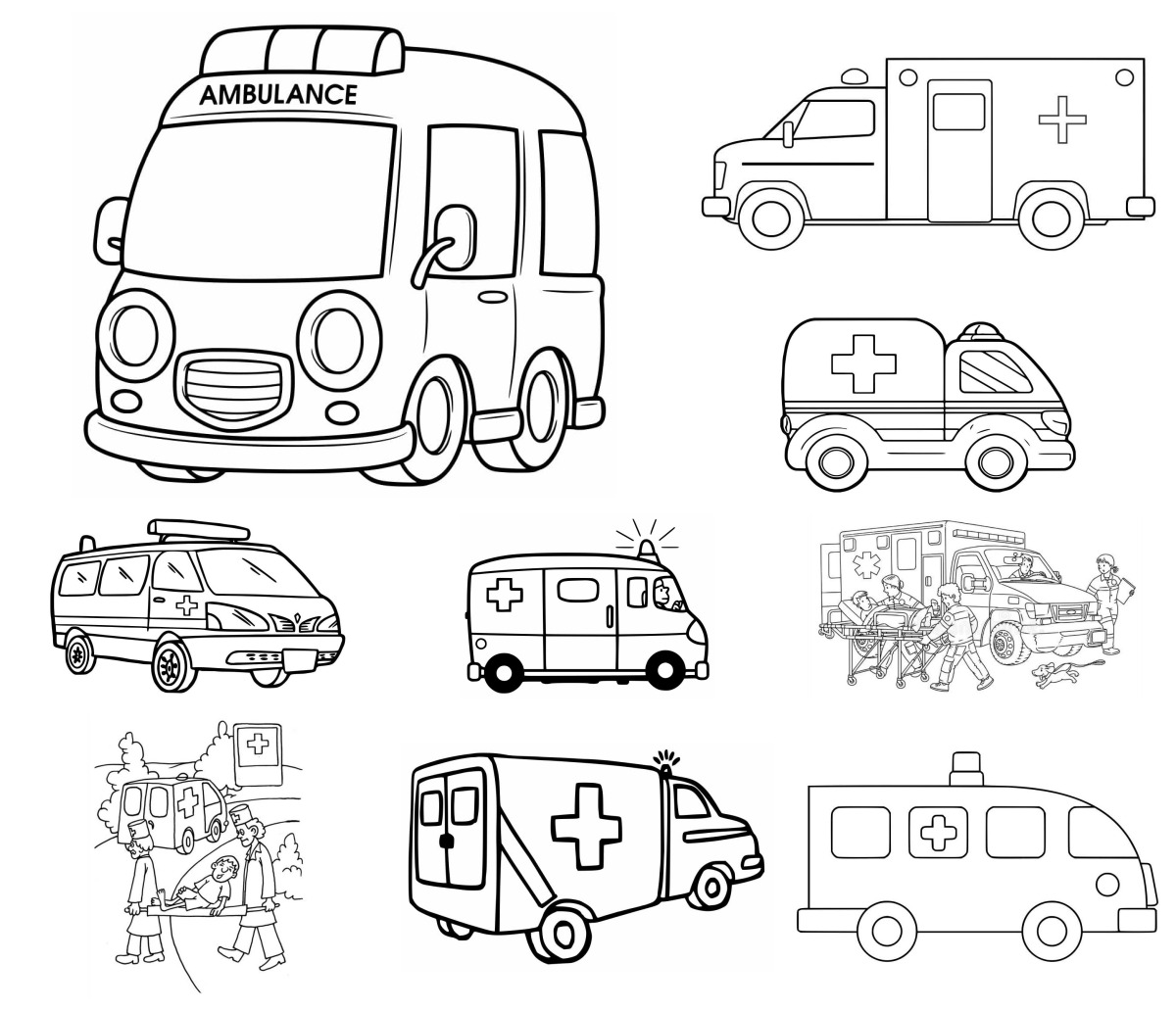37 desenhos de Ambulância — Para colorir e imprimir