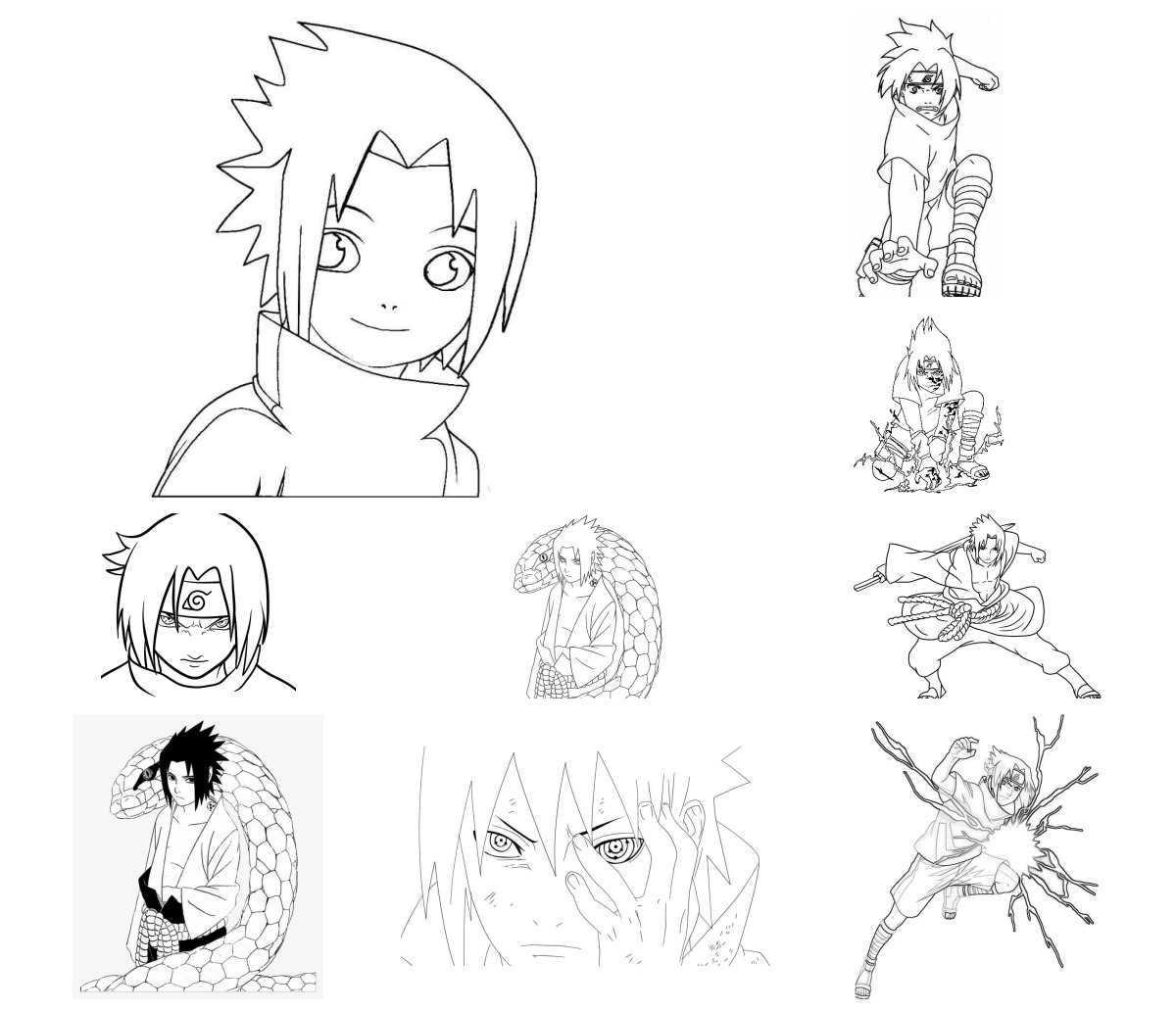 28 desenhos de Sasuke — Para colorir e imprimir