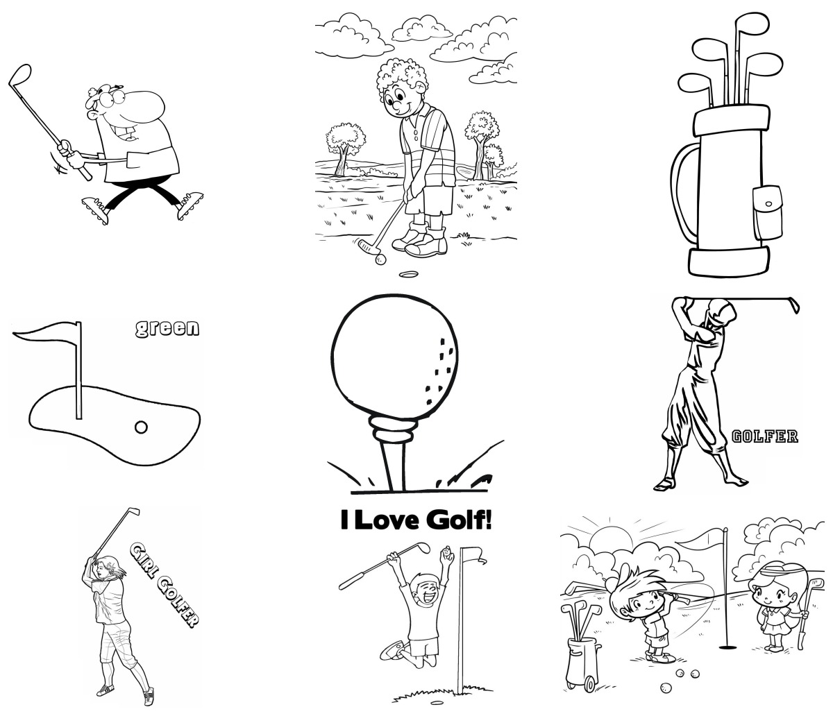 14 desenhos de Golfe — Para colorir e imprimir