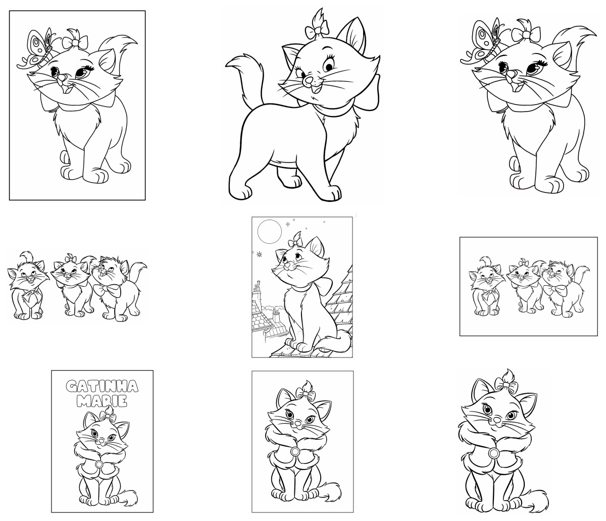 25 desenhos de Gatinha Marie — Para colorir e imprimir