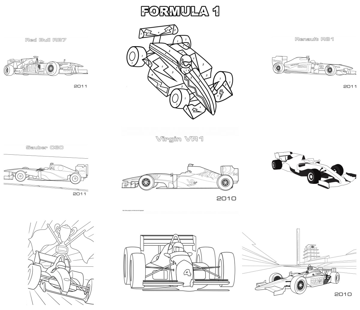 16 desenhos de Carros de Formula 1 — Para colorir e imprimir 16 desenhos de Carros de Formula 1 — Para colorir e imprimir