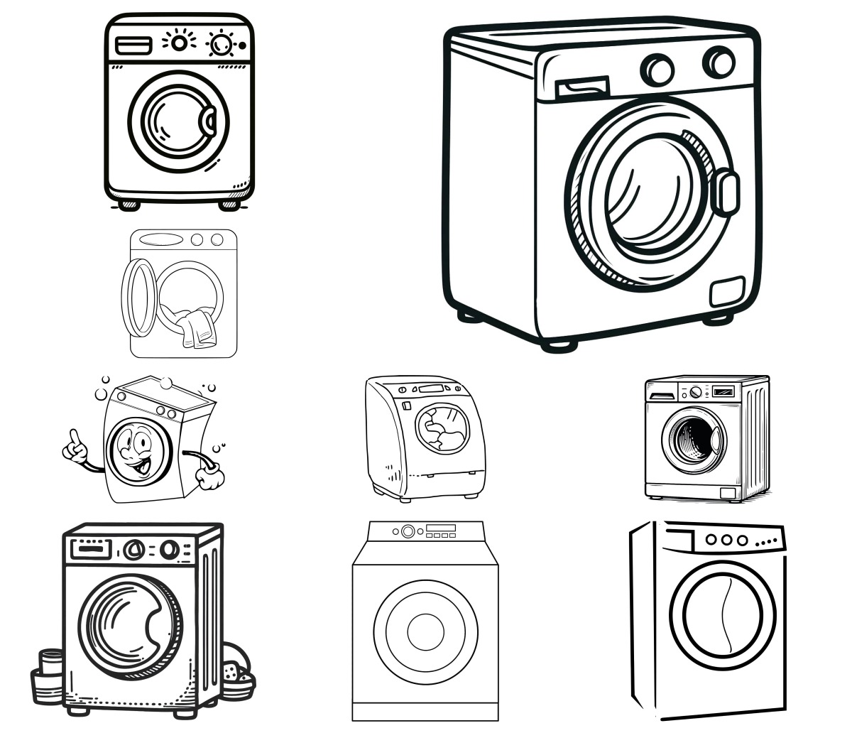 12 desenhos de Máquina de Lavar — Para colorir e imprimir 12 desenhos de Máquina de Lavar — Para colorir e imprimir