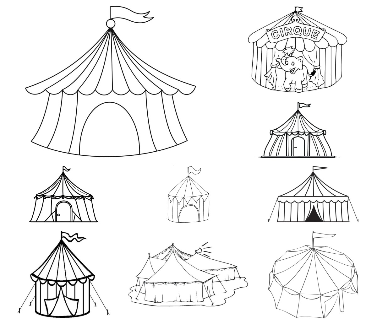 23 desenhos de Tenda de Circo — Para colorir e imprimir