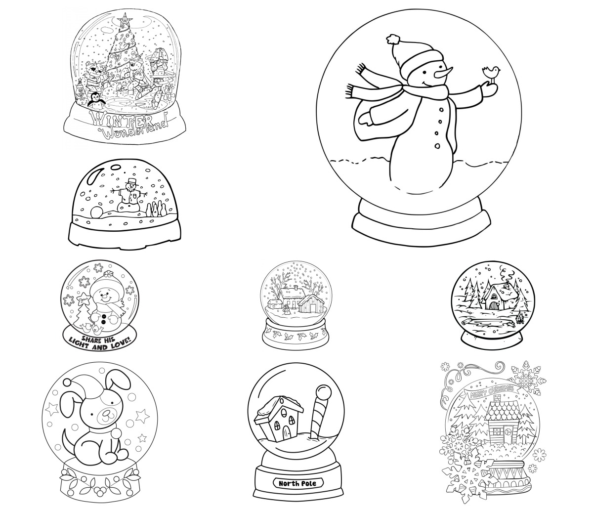 11 desenhos de Globo de Neve — Para colorir e imprimir
