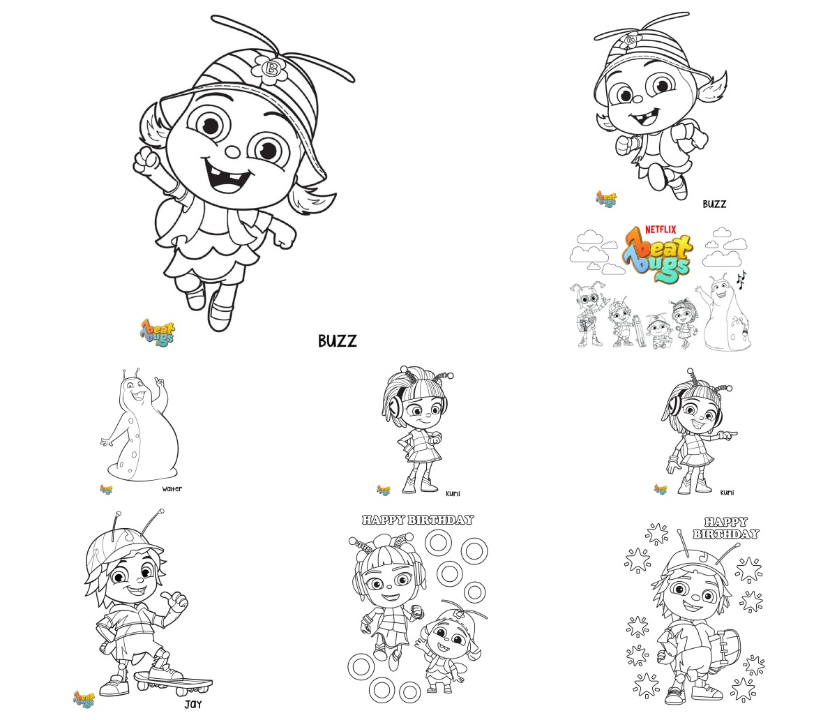 11 desenhos de Beat Bugs — Para colorir e imprimir