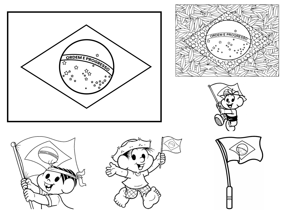 6 desenhos de Bandeira do Brasil — Para colorir e imprimir