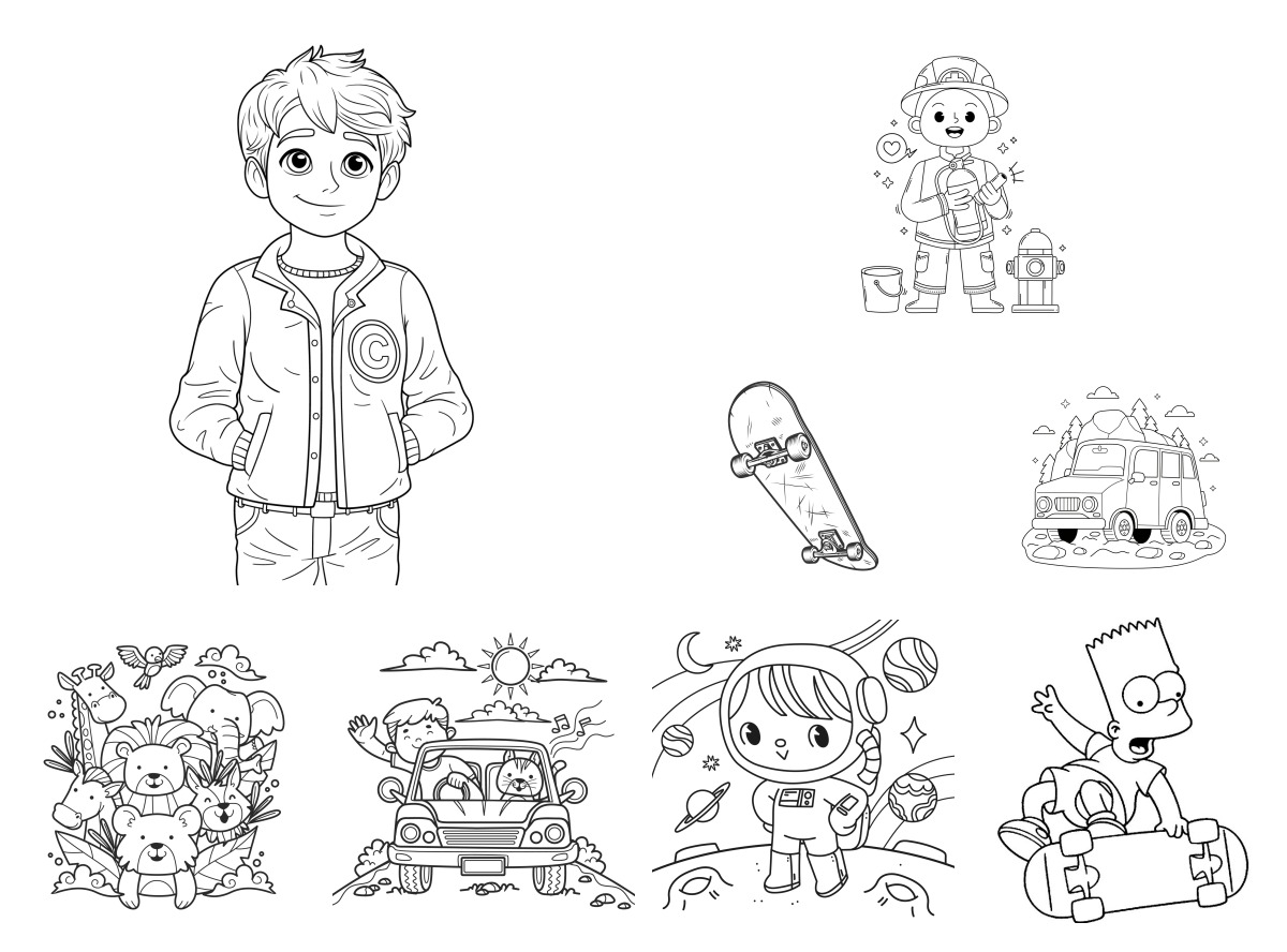 8 desenhos de Meninos — Para colorir e imprimir