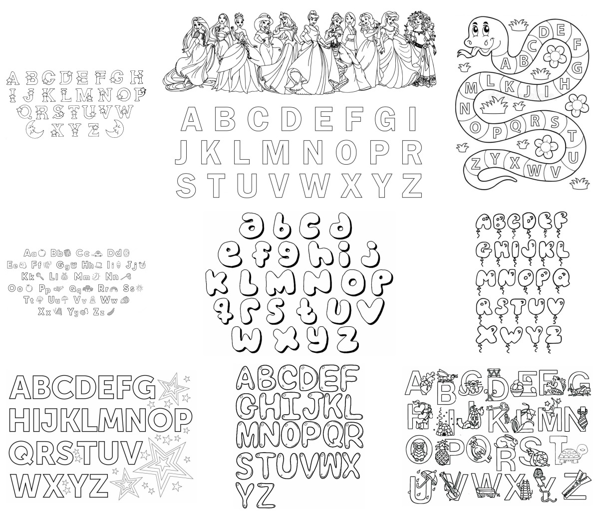10 desenhos de Letras do Alfabeto — Para colorir e imprimir