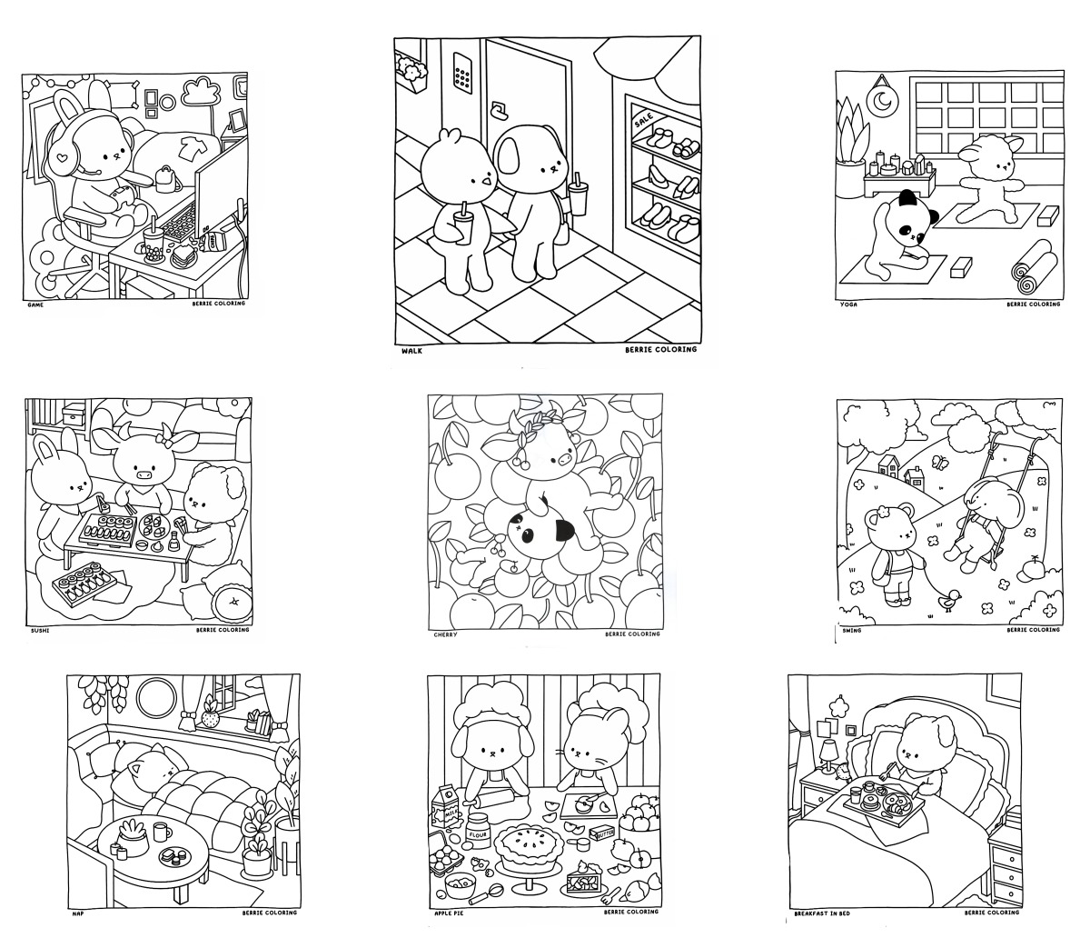 81 desenhos de Cozy Friends — Para colorir e imprimir
