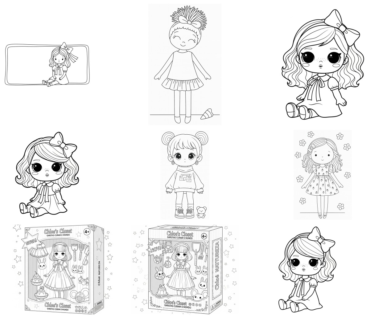 12 desenhos de Bonecas — Para colorir e imprimir
