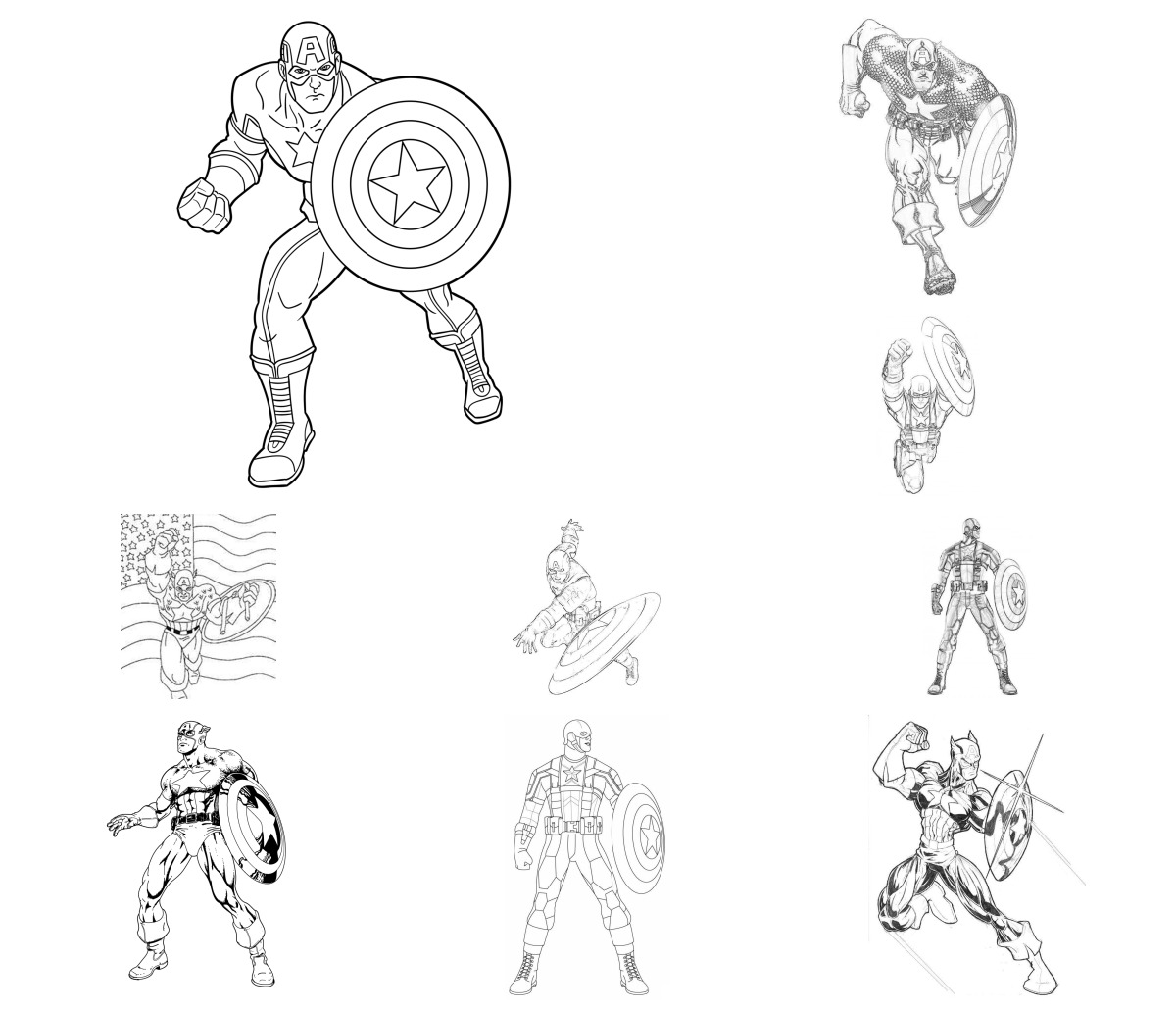 22 desenhos de Capitão América — Para colorir e imprimir