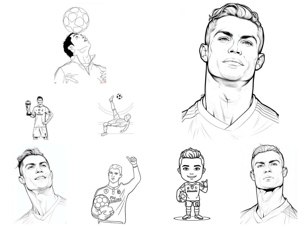 8 desenhos de Cristiano Ronaldo — Para colorir e imprimir 8 desenhos de Cristiano Ronaldo — Para colorir e imprimir
