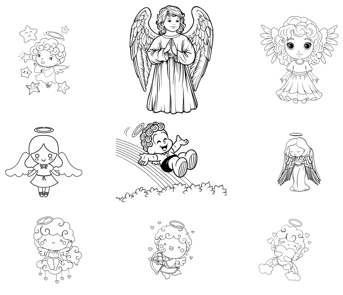46 desenhos de Anjos — Para colorir e imprimir