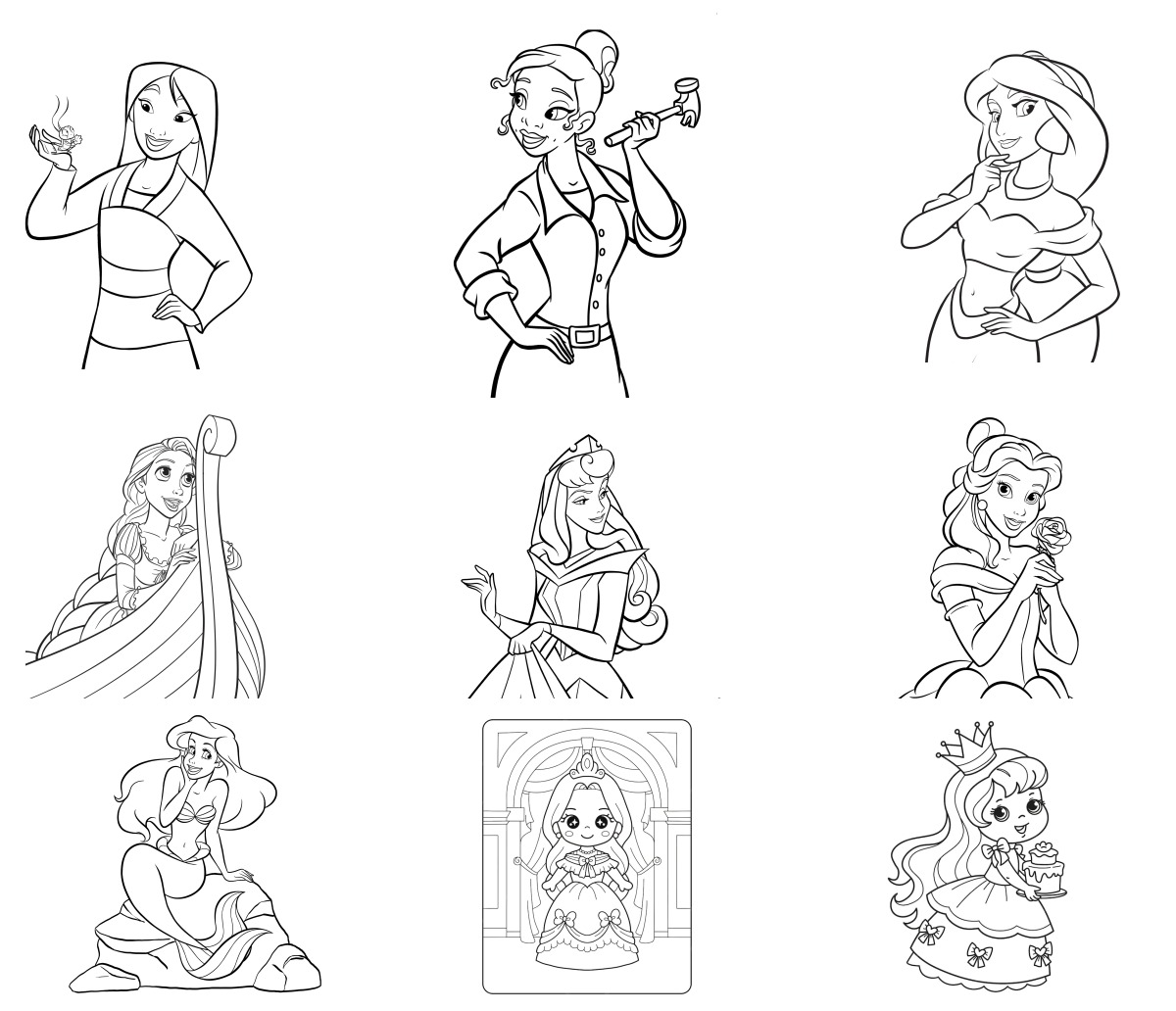 21 desenhos de Princesas — Para colorir e imprimir 21 desenhos de Princesas — Para colorir e imprimir