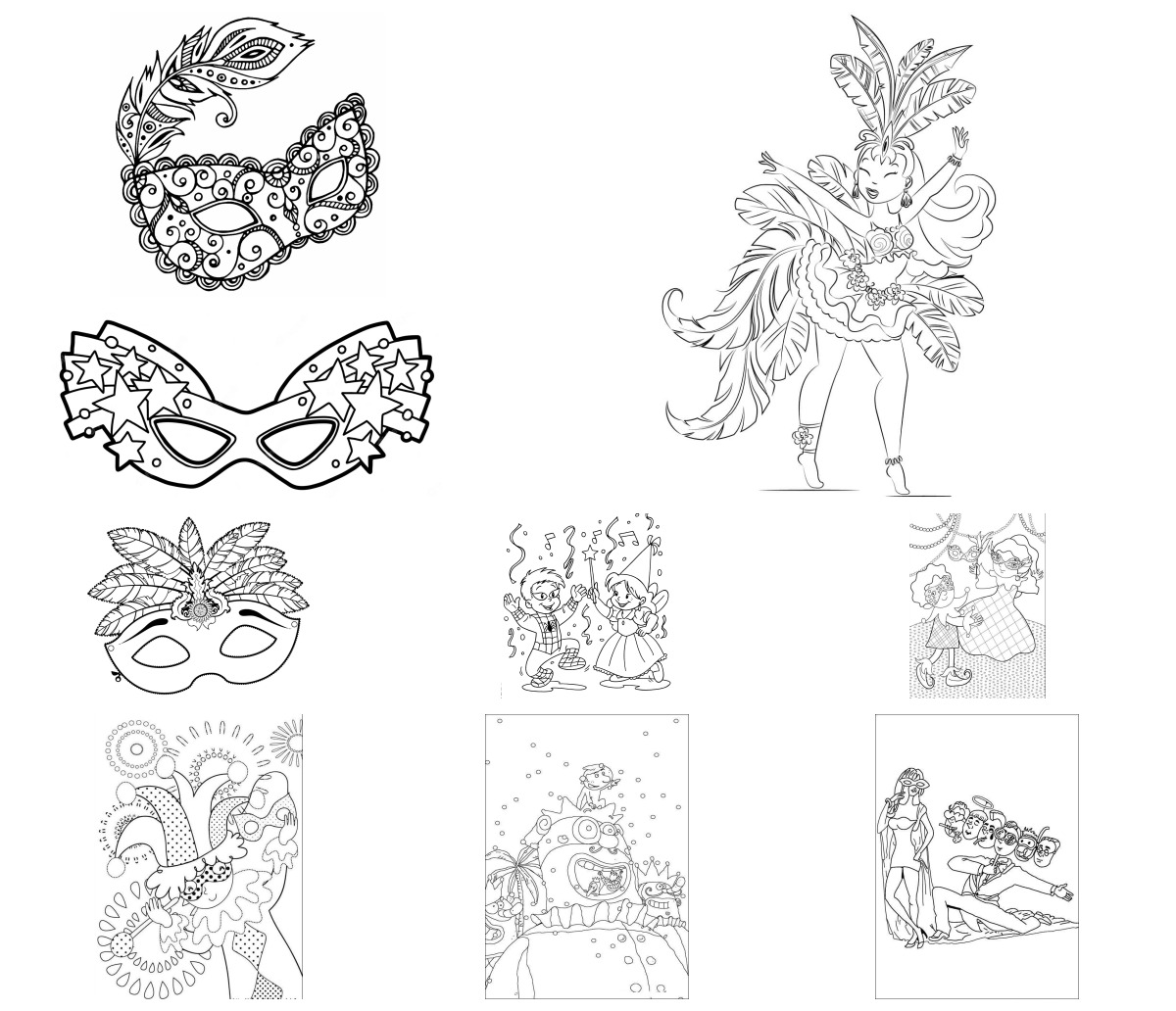 24 desenhos de Carnaval — Para colorir e imprimir 24 desenhos de Carnaval — Para colorir e imprimir