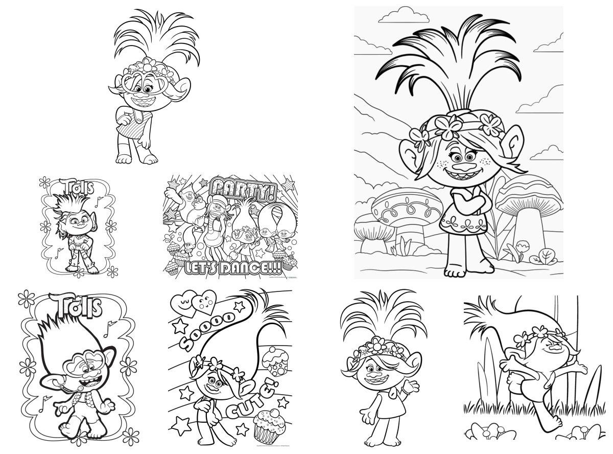 8 desenhos de Trolls — Para colorir e imprimir